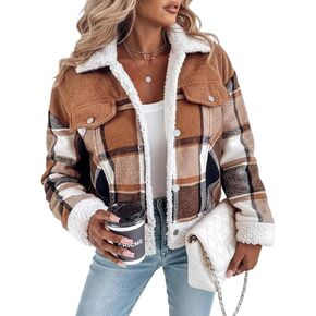 CHICME Womens Plaid Fleece Jacket Long Sleeve Sherpa Lined Winter Jackets Warm Coat in Kuwait