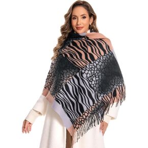 Leopard Scarf Women Chunky Scarves Winter Warm Thick Oversized Blanket Long Faux Cashmere Fringe Pashmina Shawl Wraps in Saudi Arabia