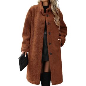 Long Fleece Coats for Women, Warm Faux Fur Jackets Button Down Winter Coats Textured Fleece Jackets with Pockets in Saudi Arabia