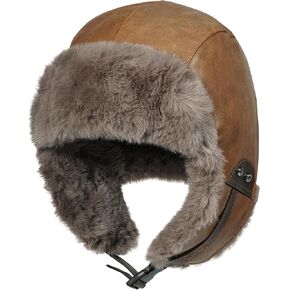 Croogo Eskimo Hat Russian Ushanka Cossack Trooper Hat Leather Trapper Aviator Hats Fur Lined Earflap Winter Cap Snow Ski Hats in Kuwait