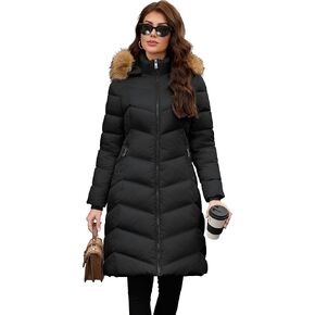 PAPILLON D'OR WEAR YOUR WINGS Women's Long Puffer Coat with Detachable Faux Fur Collar Hood Pockets Winter Jacket in Saudi Arabia