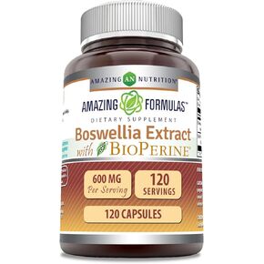 صيغ مذهلة من مستخلص Boswellia مع ملحق Bioperine | 600 مجم لكل جرعة | كبسولات | غير معدل وراثيًا | خالي من الغلوتين | صنع في الولايات المتحدة الأمريكية (عبوة واحدة، 240 قطعة) in Kuwait