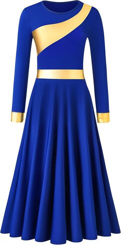 MOLLDAN Long Sleeve Praise Dance Dress for Women Metallic Liturgical Church Worship Fit Full Length,Breathable Lined in Saudi Arabia