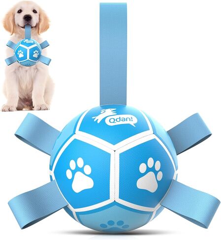 Dog Toys Soccer Ball with Straps - Durable Dog Balls for Large Dogs, Outdoor Dog Toys, Summer Dog Water Toy, Herding Ball, Puppy Dog Birthday Gifts, Yellow Blue (8 Inch) in Kuwait