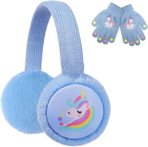 ACTLATI Kids Knit Unicorn Earmuffs and Gloves Set Girls Plush Ear Muffs Winter Outdoor Ear Warmers and Mittens Set in Kuwait