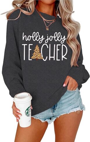 سترة صوفية نسائية من DOLITAEN Holly Jolly Teacher مطبوعة برسومات شجرة الكريسماس وأكمام طويلة لعطلات عيد الميلاد in Saudi Arabia