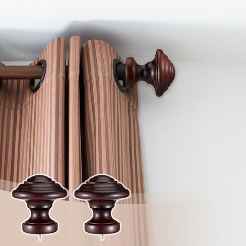 2 Pack Drapery Curtain Wood Finial Screw on Curtain Rod End Caps Wooden Finials for 2" Diameter Drapery Rod in Saudi Arabia
