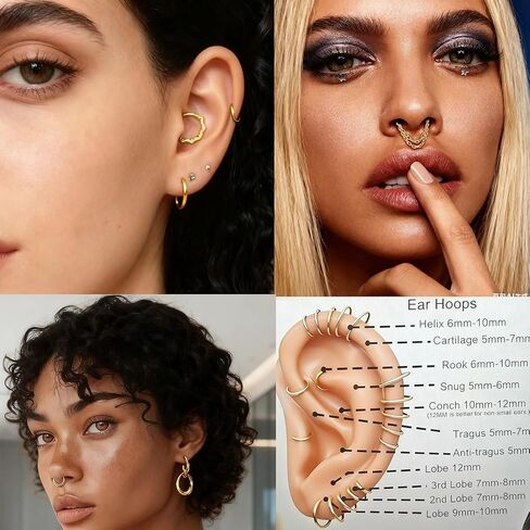 TIANCI FBYJS 16G Septum Rings - 316L Surgical Steel Hinged Nose Rings Hoops Seamless Septum Jewelry CZ Nose Piercings Chain Helix Tragus Rook Daith Piercing Men silver Gold Plated 8mm in Saudi Arabia
