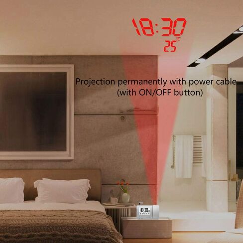 ساعة منبه إسقاط لغرفة النوم مع ميزان حرارة ورطوبة رقمية وساعة سقف للمشروع وشاشة LED خافتة مع شاحن USB قابل للدوران 180 درجة مع منبه مزدوج 12/24 ساعة قيلولة بعد الظهر in Saudi Arabia