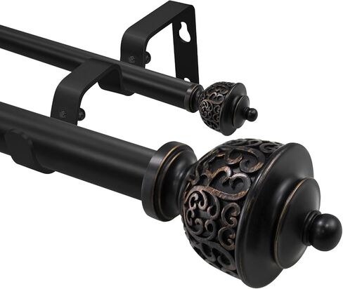 1 Inch Wood Double Curtain Rod with Vintage-style Finials-Tension Curtain Rods 48-84 Inchs for Bedroom&Home Decor in Saudi Arabia