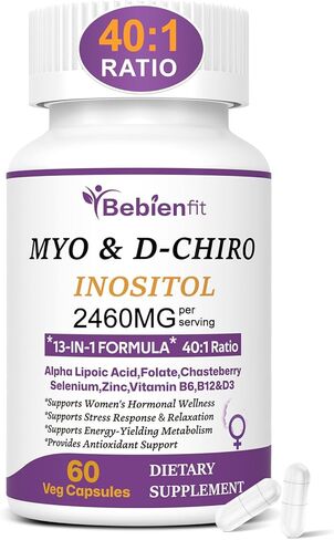 13 في 1 ميو إينوزيتول ودي تشيرو إينوزيتول للنساء من متلازمة تكيس المبايض، توازن هرموني، نسبة 2460 ملجم - 40: 1، مكمل دعم صحة ودورة المبيض بالإضافة إلى حمض ألفا ليبويك / حمض الفوليك / فيتكس / مغنيسيوم / فيتامينات متعددة، 120 غطاء نباتي in Kuwait
