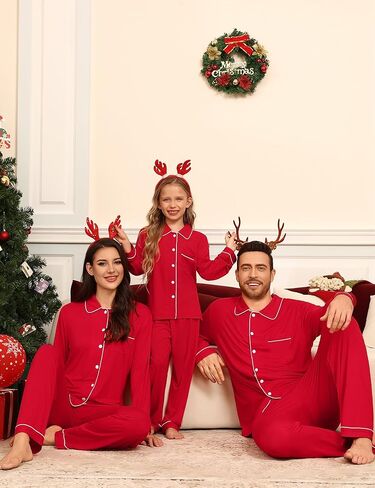 SWOMOG Family Matching Pajamas Set Button Down Sleepwear Long Sleeve Nightwear Christmas PJS Holiday Pajamas in Saudi Arabia