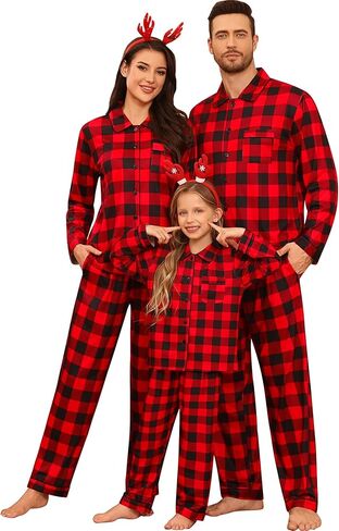 SWOMOG Family Matching Pajamas Set Button Down Sleepwear Long Sleeve Nightwear Christmas PJS Holiday Pajamas in Saudi Arabia