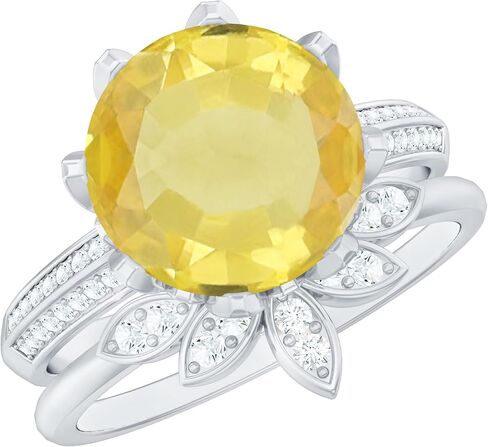 مجموعة خواتم زفاف على شكل زهرة، مجموعة خواتم مويسانيتي من الياقوت الأصفر المعتمد مقاس 10 ملم، جودة AAAA - جاهزة للهدايا in Kuwait