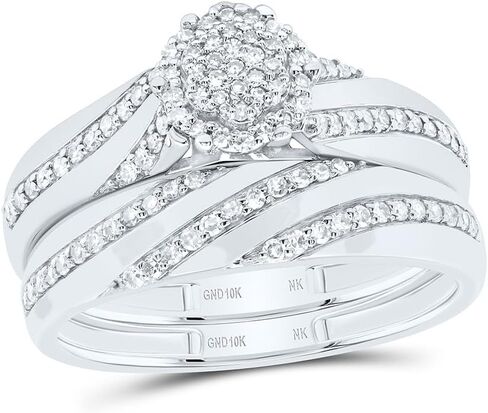 His & Hers 10K White Gold, Yellow Gold 1/2 CTW Cluster Diamond Trio Set Matching Engagement Ring Wedding Bands in Saudi Arabia