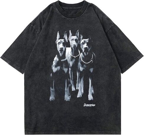 Aelfric Eden Men’s Vintage Oversized Tee Shirts Doggy Graphic Print Crewneck Crop Tops Streetwear Cotton Short Sleeve in Saudi Arabia