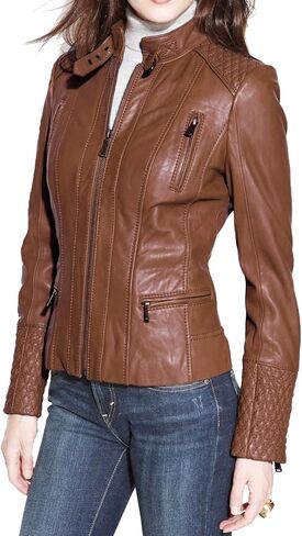 Benjer Skins Women's Leather Jacket Stylish Motorcycle Biker Genuine Lambskin 31 in Saudi Arabia