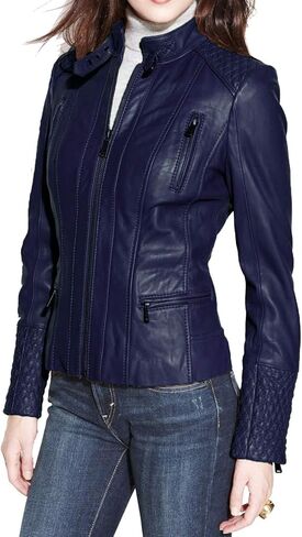 Benjer Skins Women's Leather Jacket Stylish Motorcycle Biker Genuine Lambskin 31 in Saudi Arabia