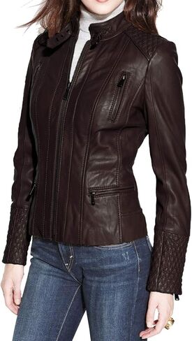 Benjer Skins Women's Leather Jacket Stylish Motorcycle Biker Genuine Lambskin 31 in Saudi Arabia