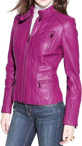 Benjer Skins Women's Leather Jacket Stylish Motorcycle Biker Genuine Lambskin 31 in Saudi Arabia