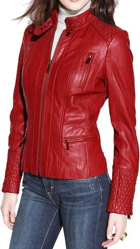 Benjer Skins Women's Leather Jacket Stylish Motorcycle Biker Genuine Lambskin 31 in Saudi Arabia