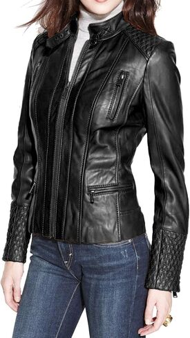 Benjer Skins Women's Leather Jacket Stylish Motorcycle Biker Genuine Lambskin 31 in Saudi Arabia