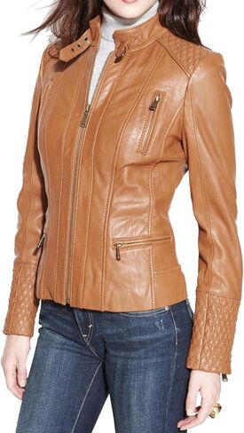 Benjer Skins Women's Leather Jacket Stylish Motorcycle Biker Genuine Lambskin 31 in Saudi Arabia