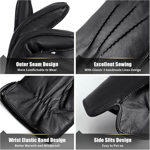 FIORETTO Men’s Chrome-Free Leather Gloves Winter – Touchscreen Driving Gloves with Warm Wool Lining M24001 in Kuwait