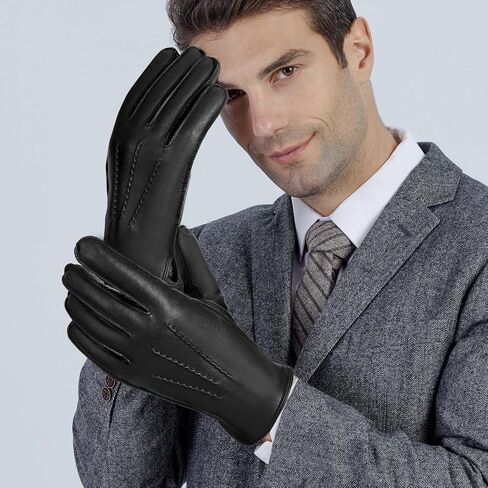 FIORETTO Men’s Chrome-Free Leather Gloves Winter – Touchscreen Driving Gloves with Warm Wool Lining M24001 in Kuwait