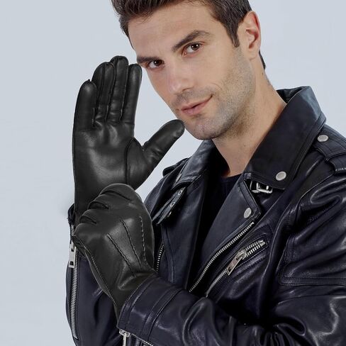 FIORETTO Men’s Chrome-Free Leather Gloves Winter – Touchscreen Driving Gloves with Warm Wool Lining M24001 in Kuwait