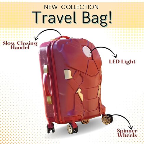 حقيبة سفر Marvel Iron Man Cabin مقاس 22 بوصة | حقيبة حمل بإضاءة LED | عجلات دوارة صلبة، ABS خفيف الوزن، قفل TSA آمن | معتمدة من شركة الطيران | حقيبة سفر للأطفال والكبار in Saudi Arabia