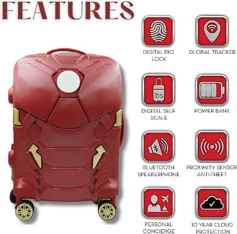حقيبة سفر Marvel Iron Man Cabin مقاس 22 بوصة | حقيبة حمل بإضاءة LED | عجلات دوارة صلبة، ABS خفيف الوزن، قفل TSA آمن | معتمدة من شركة الطيران | حقيبة سفر للأطفال والكبار in Saudi Arabia