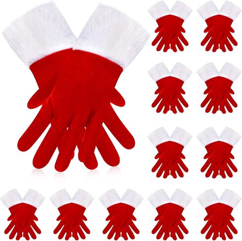 Suhine 12 Pairs Christmas Velvet Gloves Santa Gloves Short Furry Gloves Party Favors Kids Men Women Girls(Red) in Saudi Arabia
