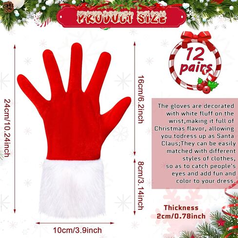 Suhine 12 Pairs Christmas Velvet Gloves Santa Gloves Short Furry Gloves Party Favors Kids Men Women Girls(Red) in Saudi Arabia