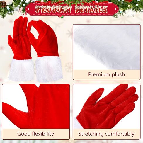 Suhine 12 Pairs Christmas Velvet Gloves Santa Gloves Short Furry Gloves Party Favors Kids Men Women Girls(Red) in Saudi Arabia