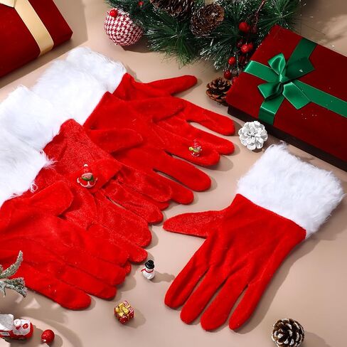 Suhine 12 Pairs Christmas Velvet Gloves Santa Gloves Short Furry Gloves Party Favors Kids Men Women Girls(Red) in Saudi Arabia