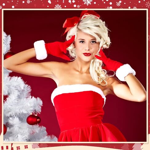 Suhine 12 Pairs Christmas Velvet Gloves Santa Gloves Short Furry Gloves Party Favors Kids Men Women Girls(Red) in Saudi Arabia