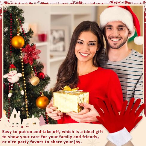 Suhine 12 Pairs Christmas Velvet Gloves Santa Gloves Short Furry Gloves Party Favors Kids Men Women Girls(Red) in Saudi Arabia