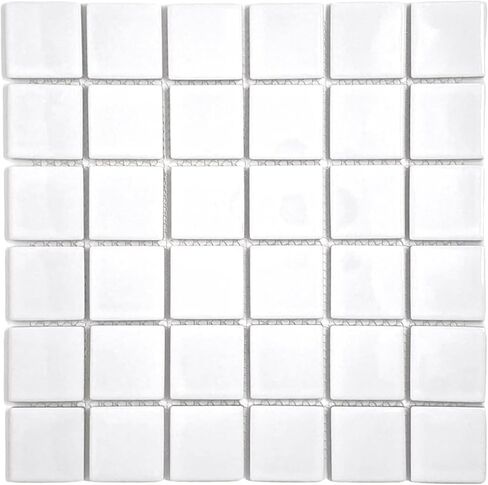 Tenedos Premium Quality 2" (Exact Size 1-15/16 in.) White Porcelain Square Mosaic Tile Shiny Look Designed in Italy (12x12) for Kitchen Backsplash, Pool Tile, Bathroom Wall, Accent Wall in Saudi Arabia