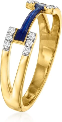 Ross-Simons 0.10 ct. t.w. Diamond and Blue Enamel Ring in 18kt Gold Over Sterling in Saudi Arabia