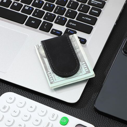 Slim Magnetic Money Clip Leather Business Card Holder Money Clip Wallet Pocket Cash Wallet for Men Black Christmas in Saudi Arabia