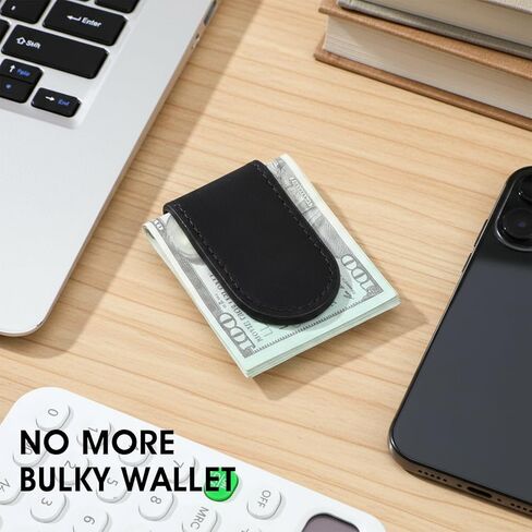 Slim Magnetic Money Clip Leather Business Card Holder Money Clip Wallet Pocket Cash Wallet for Men Black Christmas in Saudi Arabia