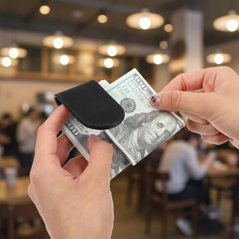 Slim Magnetic Money Clip Leather Business Card Holder Money Clip Wallet Pocket Cash Wallet for Men Black Christmas in Saudi Arabia