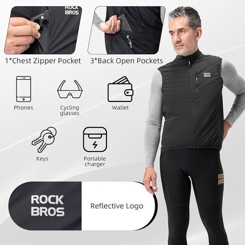 ROCKBROS Cycling Vest for Men Winter Windproof Sleeveless Warm Cycling Jacket with Multiple Pockets Cycling Hiking Running in Saudi Arabia