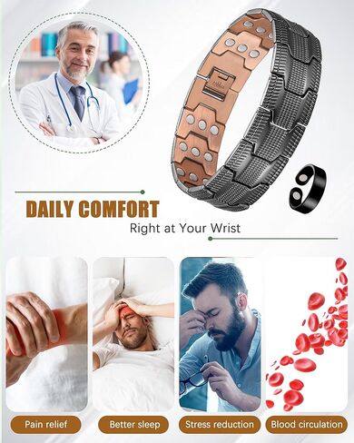 Copper Bracelet for Men, 3X Strength Magnetic Copper Bracelets for Men with 3500 Gauss Magnets, Adjustable Length with Sizing Tool in Saudi Arabia