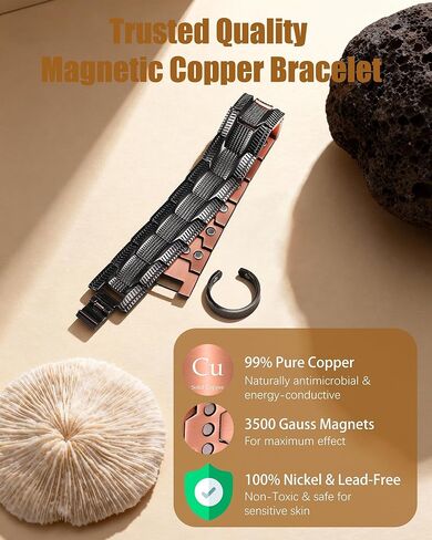 Copper Bracelet for Men, 3X Strength Magnetic Copper Bracelets for Men with 3500 Gauss Magnets, Adjustable Length with Sizing Tool in Saudi Arabia
