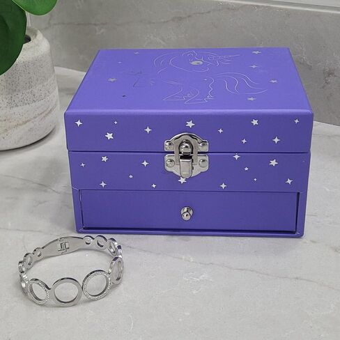 My Tiny Treasures Box Company Unicorn Jewelry Box for Little Girls and Young Girls with Mirror, Velvet Interior and Pull Out Drawer - 5.75 x 5.2 x 3.5 Inches (Purple) in Saudi Arabia