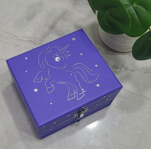 My Tiny Treasures Box Company Unicorn Jewelry Box for Little Girls and Young Girls with Mirror, Velvet Interior and Pull Out Drawer - 5.75 x 5.2 x 3.5 Inches (Purple) in Saudi Arabia