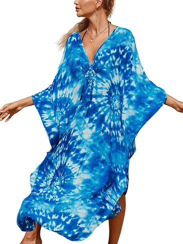 Women's Plus Size Animal Print V-Neck Batwing Kaftan Beach Dress Bathing Suit Cover-Up Loungewear in Saudi Arabia
