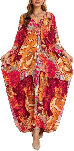 Women's Plus Size Animal Print V-Neck Batwing Kaftan Beach Dress Bathing Suit Cover-Up Loungewear in Saudi Arabia